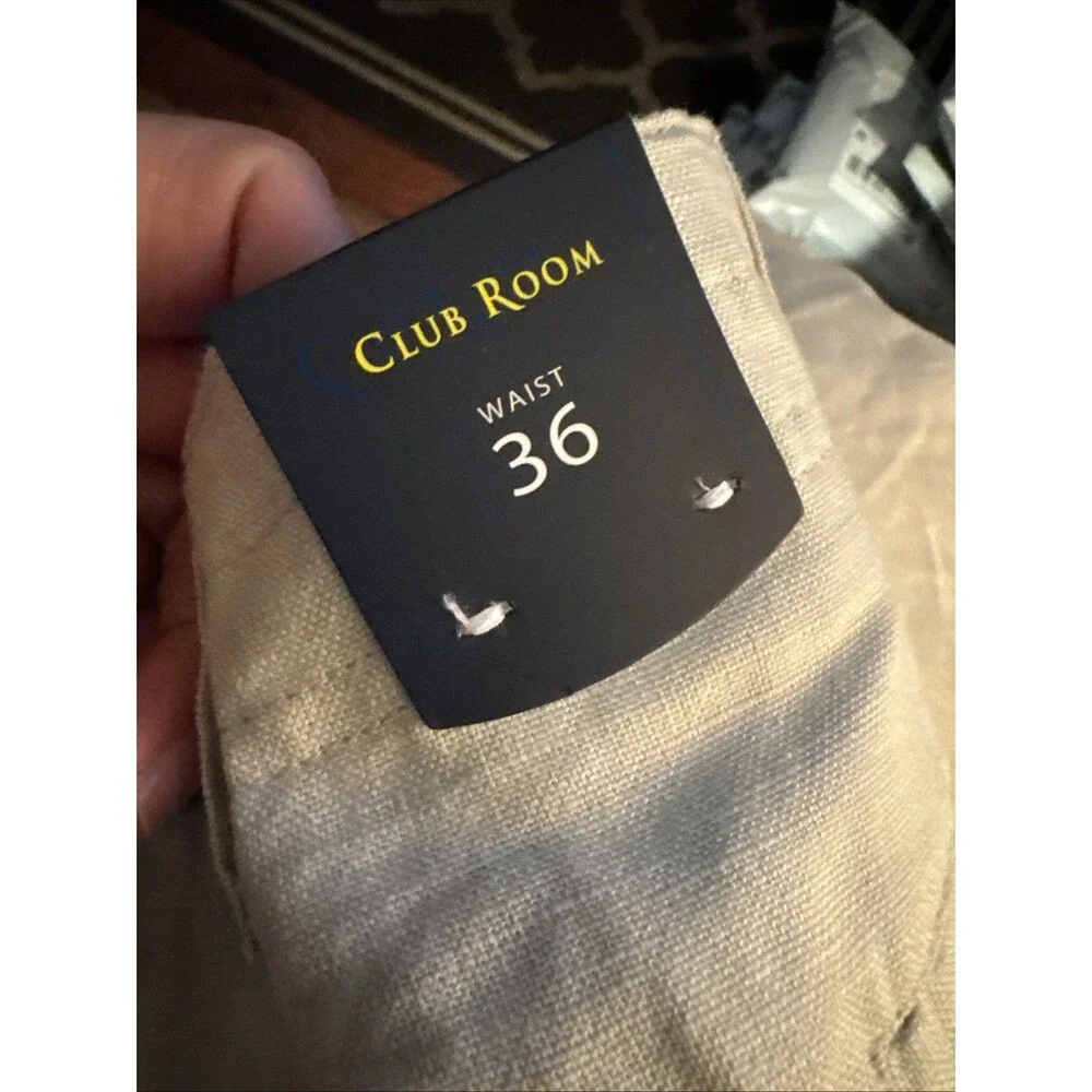 Club Room Men's Cargo Shorts 36 Khaki Linen Cotton Blend Preppy Classic New